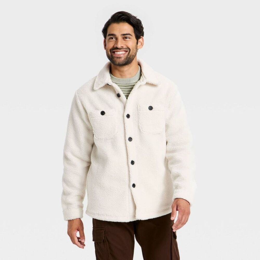 Men's Vintage High Pile Full Button Jacket - Goodfellow & Co Ivory XXL